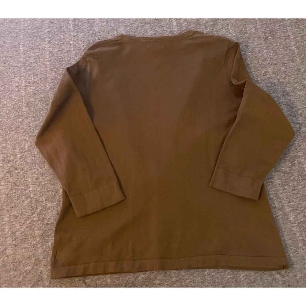 Eddie Bauer Womens Brown Stretch Cardigan XL Cotton Button-Front 3/4‎ Sleeves
